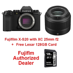 FUJIFILM X-S20 Bundle Body With Xc 35MM F2 + Lexar 128GB Card. Canada Authorized In Black