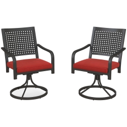 OUTSUNNY 2 Pieces Patio Swivel Chairs With Cushion, Outdoor Swivel Rocker With Curved Armrests, Backrest for Garden, Balcony, Porch In Red