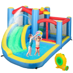 QABA 12.6 X 9.5Ft Bouncy Castle for Kids, 5 In 1 Inflatable Bounce House \w Water Slide And 2 Splash Pools, Outdoor Backyard Water Park \w Blower