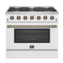 FORNO Galiano 36-Inch Freestanding Gas Range In With Antique Brass Design, 6 Burners, 83, 000 Btu, 5.36 Cu.ft. Convection Oven In White