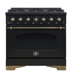 FORNO Antico 36-Inch Freestanding Gas Range, Black, Antique Brass Design, 6 Burners, Convection Oven, Energy Efficient