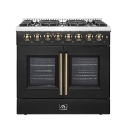 FORNO Galiano 36-Inch Freestanding French Door Dual Fuel Range In Black