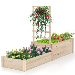 COSTWAY 87" Raised Garden Bed With Trellis 2 Planter Boxes Open-Ended Base for Patio