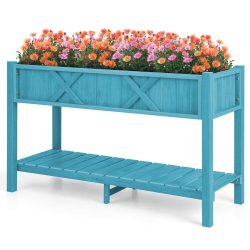 COSTWAY Hips Raised Garden Bed Poly Wood Elevated Planter Box With Legs, Storage Shelf Blue/coffee/black