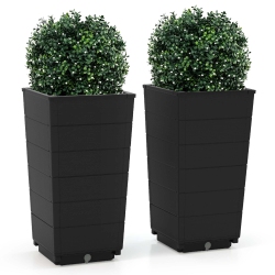 COSTWAY 23" Tall Planter Set Of 2 for Indoor/ Outdoor Use Large Self-Watering Plant Pot Black/brown