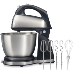 HAMILTON BEACH Classic Stand And Hand Mixer, 4 Quarts, 6 Speeds With Quickburst, Bowl Rest, 290 Watts Peak Power And Stainless In Black