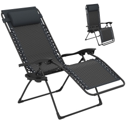 OUTSUNNY Zero Gravity Chair Wicker Lounger Adjustable Recliner Outdoor Folding Chair With Headrest, Side Table Tray for Patio, Garden, Balcony, Deck