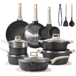 CAROTE 21PCs Pots And Pans Set, Nonstick Cookware Sets Granite Induction Cookware Non Stick Cooking Set W/frying Pans & Saucepans(Pfos, Pfoa Free)