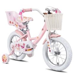 JOYSTAR Unicorn 14 Inch Girls Bike for Ages 3-5 Years | Princess-Themed Kids Bicycle With Training Wheels, Doll Seat, Basket & Streamers | In Pink