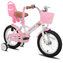 JOYSTAR Little Daisy 16 Inch Toddler Ride With Training Wheels, Doll Seat, Basket, Streamers, Princess Design for Girls 4-7 Years In White