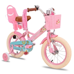 JOYSTAR Little Daisy 16 Inch Toddler Bike With Training Wheels, Doll Seat, Basket, Streamers, Princess Style for Girls 4-7 Years In Pink
