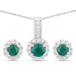 QJ 1.81 Carat Dyed Emerald And Topaz .925 Sterling Silver Jewelry Set In White
