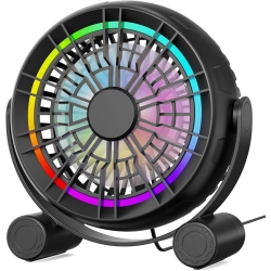 YOULIGHTS USB RGB Desk Fan - 3 Speeds Quiet Portable Table Fan, 8 Color Led Lights, 360° Rotation, Small Fan for Home Office Desktop Bedroom