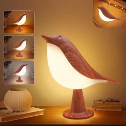 YOULIGHTS 2 In 1 Small Desk Lamp, Bird Cordless Table Lamp \w 3 Color Temperature Dimmer And Touch Sensor - Rechargeable Battery Night Light(Mahogany)