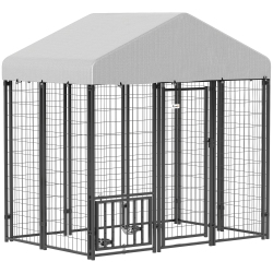 PAWHUT 5.9' X 4' X 6' Dog Run Outdoor, Large Outdoor Dog Kennel Welded Wire Steel Fence \w Uv-Resistant & Waterproof Cover, Rotating Adjustable