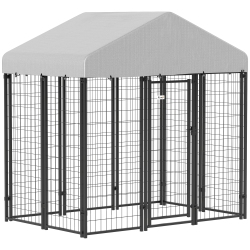 PAWHUT 6' X 4' X 6' Dog Run Outdoor, Large Outdoor Dog Kennel Welded Wire Steel Fence With Uv-Resistant & Waterproof Cover, Secure Lock In Silver
