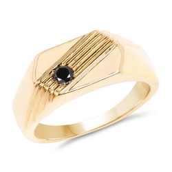 QJ 14K Gold Plated 0.12 Ct. Black Diamond .925 Sterling Silver Ring In Yellow