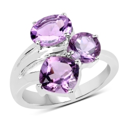 QJ 2.93 Carat Genuine Amethyst .925 Sterling Ring In Silver