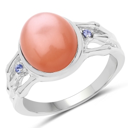 QJ 6.54 Carat Genuine Moonstone And Tanzanite .925 Sterling Silver Ring In Peach