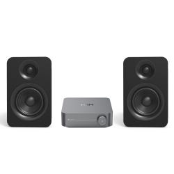 WIIM KANTO Wiim Amplifier & Kanto Yup4 4” Woofer, 120W Wireless Streaming Bookshelf Speaker System W/ 10 Ft Ofc 14 Gauge Speaker Wire (Black)