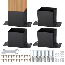 VEVOR 6X6 Post 4 PCs Base, Inner Size 5.6"x5.6" Post Base Brackets, Heavy Duty Powder-Coated Post Anchor Matte Wood Post Brackets for Pavilion