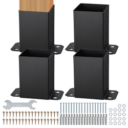 VEVOR 4X4 Post Base 4 PCs, Inner Size 3.6"x3.6" Post Base Brackets, Heavy Duty Powder-Coated Post Anchor Matte Wood Post Brackets for Pavilion