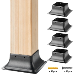 VEVOR 4X4 Post Base 4PCs, Internal 3.6"x3.6" Heavy Duty Powder-Coated Steel Post Bracket Fit for Standard Wood Post Anchor, Decking Post Base For