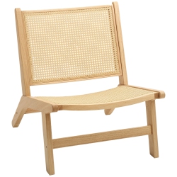 HOMCOM Rattan Accent Chair, Mid-Century Modern Chair With Rubber Wood Frame, for Bedroom Living Room, Natural