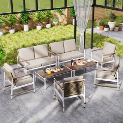 COSTWAY Patio Furniture Set Patio Loveseat Sofa With A Coffee Table 2 Single Couch