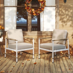 COSTWAY 2 PCs Patio Sofa Set With Thick Cushions Modern Bistro Set for Poolside