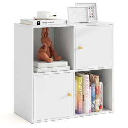 COSTWAY 4-Cube Bookcase With Dual Anti-Tipping Kits & 2 Cabinets Storage Organizer White/natural