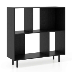 COSTWAY Open Shelf Bookcase Mid Century Modern Cube Bookshelf With 4 Compartments Natural/white/black