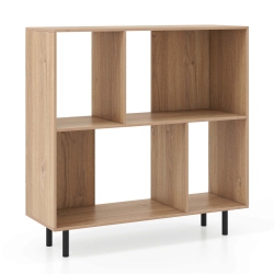 COSTWAY Open Shelf Bookcase Mid Century Modern Cube Bookshelf With 4 Compartments Natural/white/black