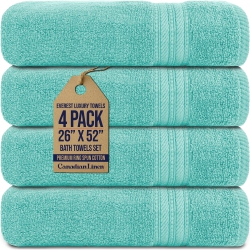 CANADIAN LINEN Everest Luxury Bath Towels, 26”X 52”, 4 Pack, 100% Cotton Soft Absorbent Quick Dry Lightweight Towel for Home Bathroom