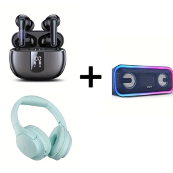 96Hrs Playback Wireless Earbuds, 70-Hour Headset \w Deep Bass, Portable Speaker \w 24W Subwoofer, Multi-Color Lights, Ideal for Fitness, Travel, and Outdoor Use