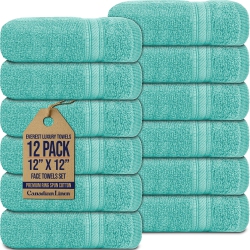 CANADIAN LINEN 12 Pack Luxury Everest Washcloths, 12”X12”, Lightweight Quick Dry Soft Absorbent Cotton Face Towels Set for Home, Resorts