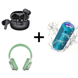 Portable 24W Wireless Speaker, Hybrid ANC Headphones & 35H Earbuds Combo - BT 5.3, RGB Lights, Hi-Res Sound, Waterproof, Custom EQ
