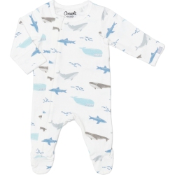 COCCOLI Cotton-Modal Zippered Footie Sleeper - Ocean Life On Cream (6 Months, 14-16 Lbs) In Multicolor