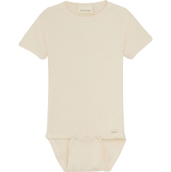 MINYMO Ribbed Short-Sleeve Tencel Modal Bodysuit - Swan (6 Months) In White