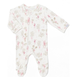 COCCOLI Cotton-Modal Zippered Footie Sleeper - Seahorses On Cream (6 Months, 14-16 Lbs) In Multicolor