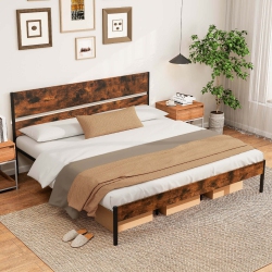 COSTWAY Twin/full/queen/king Size Bed Frame With Wooden Headboard Under-Bed Storage No Box Spring Needed