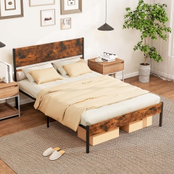 COSTWAY Twin/full/queen/king Size Bed Frame With Wooden Headboard Under-Bed Storage No Box Spring Needed