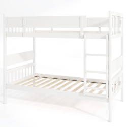 COSTWAY Twin Over Twin Bunk Bed Solid Wood Bed Frame With Ladder Full-Length Guardrails White/natural