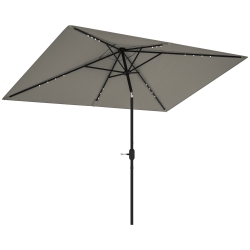OUTSUNNY 6' X 10' Patio Umbrella With 22 Led Solar Lights And Tilt, Rectangular Outdoor Table Umbrella With Crank, Light In Grey