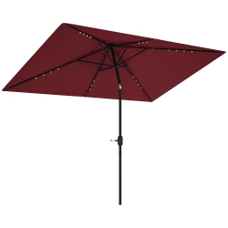 OUTSUNNY 6' X 10' Patio Umbrella With 22 Led Solar Lights And Tilt, Rectangular Outdoor Table Umbrella With Crank, Wine In Red
