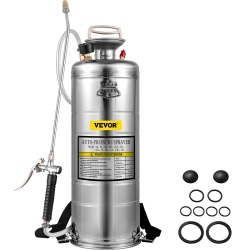 VEVOR 3.5Gal Stainless Steel Sprayer, L Set \w 20 Wand& Handle& 3Ft Reinforced Hose, Hand Pump Sprayer \w Pressure Gauge&safety Valve, Adjustable