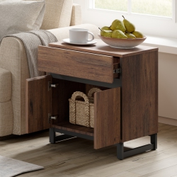 WAMPAT Modern End Table \w 1 Drawer & 1 Storage Cabinet, Farmhouse Sofa Table \w 2 Open Door, Wood Rustic Side End Table for Living Room, Nighstand
