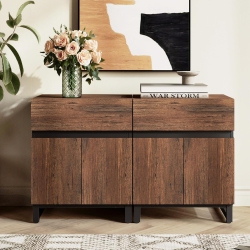 WAMPAT 2 Pack Modern End Table \w 1 Drawer & 1 Storage Cabinet, Farmhouse Sofa Table \w 2 Open Door, Wood Rustic Side End Table for Living Room