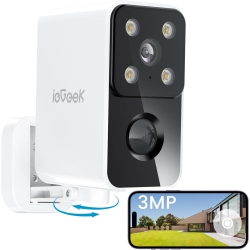 IEGEEK Wireless Outdoor Security Camera 180° Pan Rotating, 2.4G Wifi Battery-Powered \w 2K Colour Night Vision, Smart Ai Detection, Ip65 For