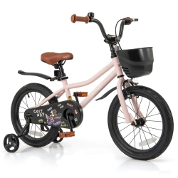 COSTWAY 12"/14"/16"/18" Kid's Bike With Training Wheels Adjustable Handlebar & Seat Handbrake Green/pink